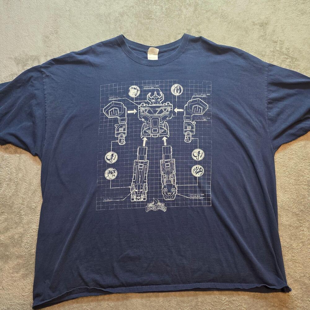 Power Rangers Shirt Mens 4XL Blue Megazord Blueprint Robot Graphic T-Shirt